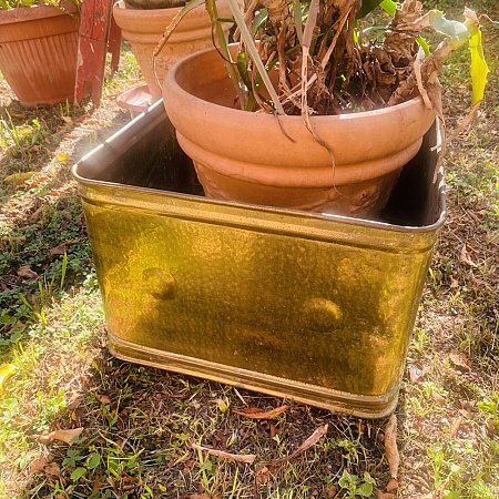 fioriera in ottone con ruote sotto 