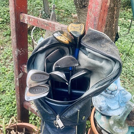 sacca da golf con mazze vintage